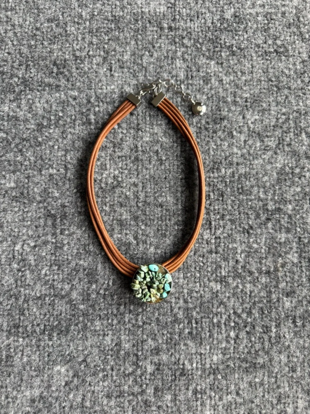 Lauren Ralph Lauren Leather Strand Turquoise Chip Pendant Brown Western Cowgirl